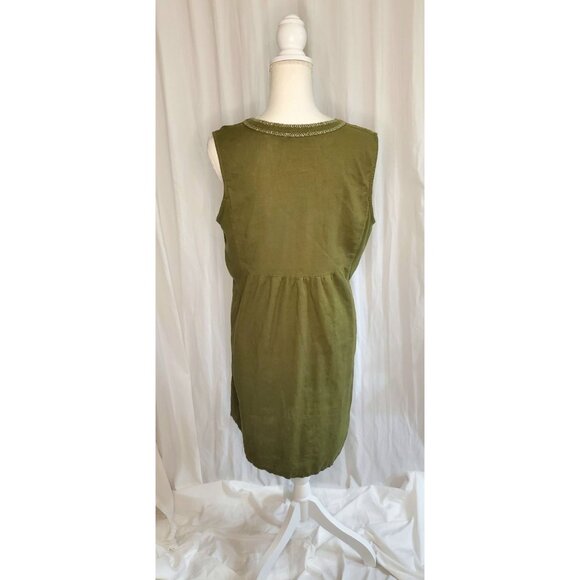 Cottagecore Terzo Millennio Linen Dress Women’s L Green Silver Trim Italy Boho - Picture 6 of 15